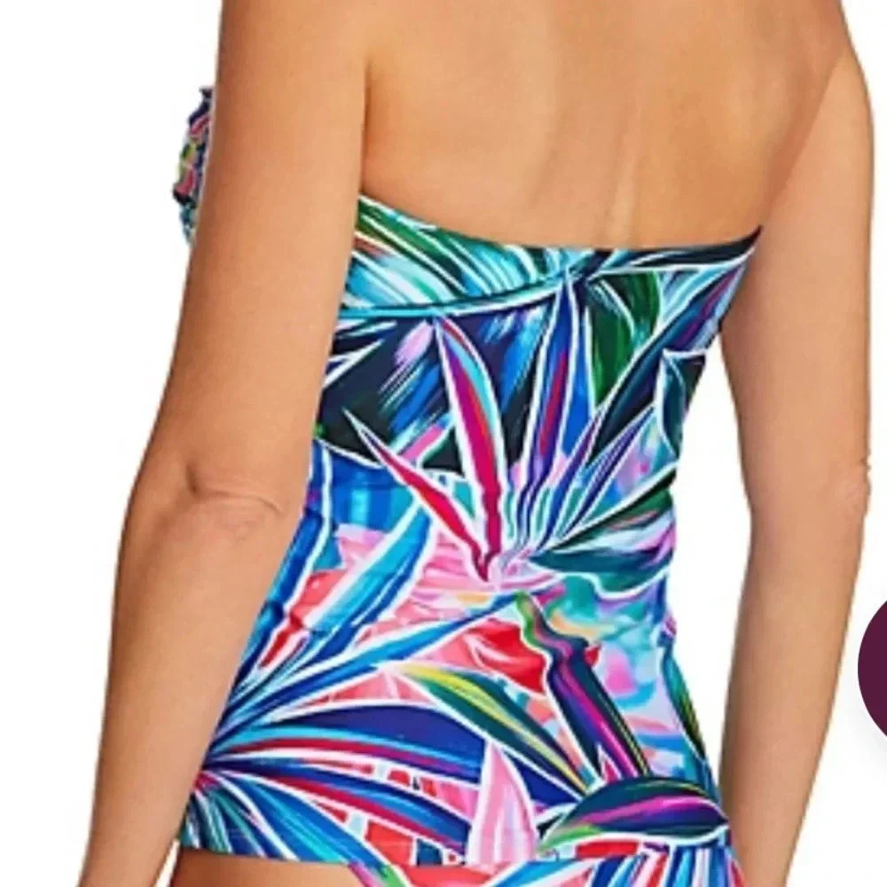 La Blanca Palm Opulence Twist Bandini Top & Skirted Ruffle Hipster Bikini Bottom - Picture 3 of 10